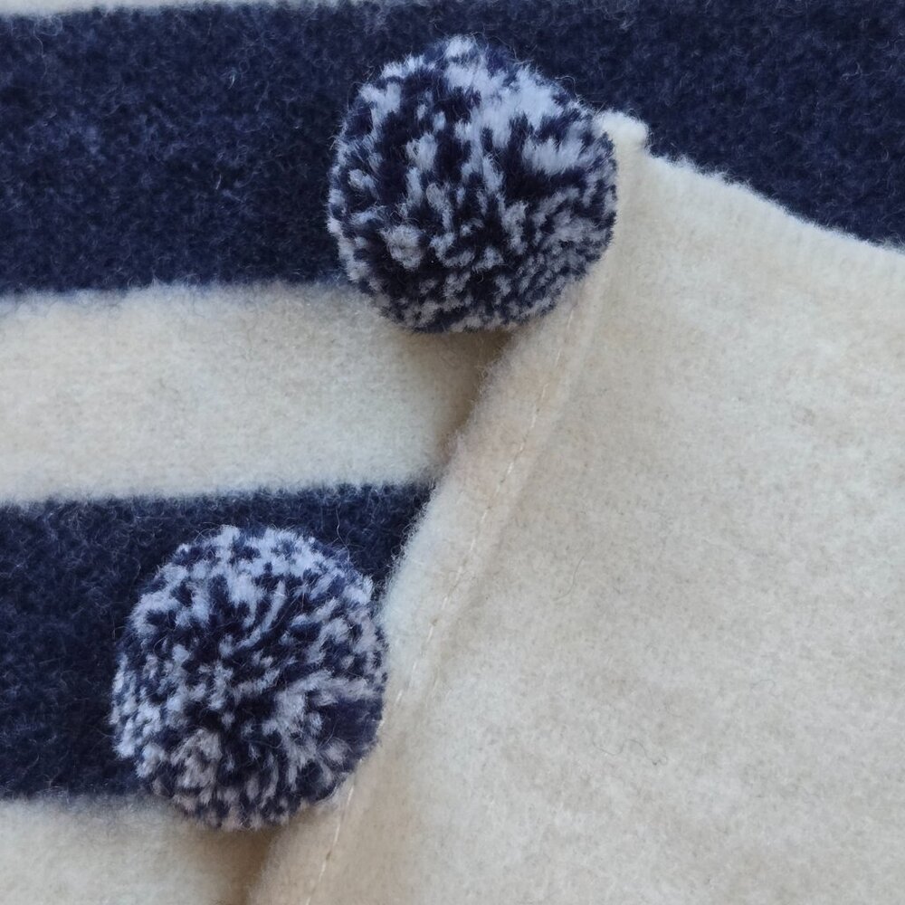 NWOT J. Crew Cream Wool Scarf with Navy Stripes - Picture 7 of 10